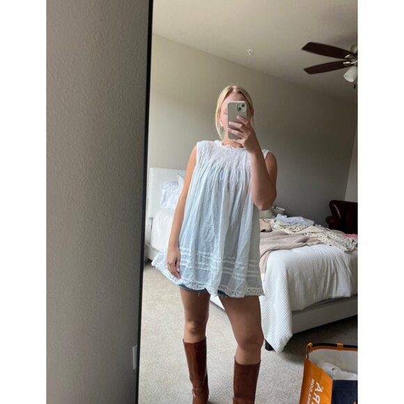 FREE PEOPLE Shea Smocked Yoke Shift Minidress in Ivory Size X-Small - Picture 12 of 12